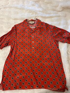 Gucci Red Geometric-Print Silk Shirt